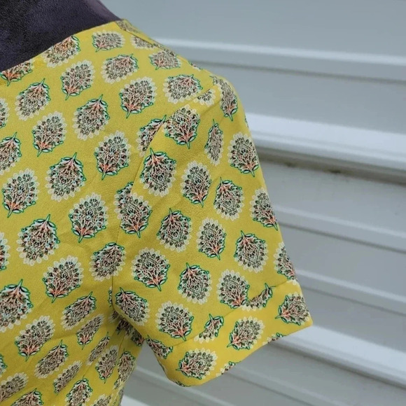 Banana Republic Women's Yellow Floral Paisley Lace Up Aline Dress Short Sz 0 - Picture 13 of 16